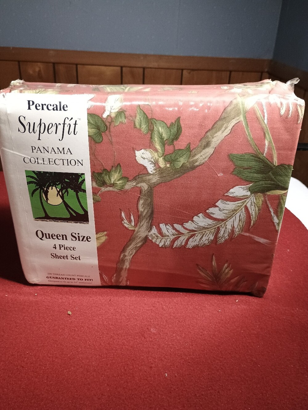 Vintage Superfit Panama Collection Percale Queen Sheet Set Coral Floral Tropical
